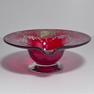 Antique MOSER SALVIATI Footed Sugar-Salt / RUBY MURANO Glass / CZECH ENAMELING